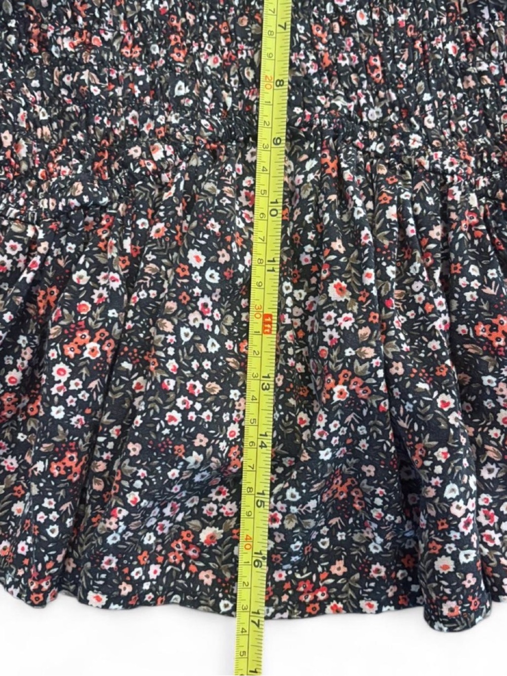 Black Floral Smocked Peplum Top with Pink & Red Blossoms - Picture 5 of 5